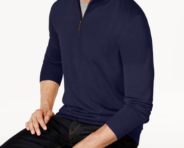 CLUB ROOM Mens Navy Heather Mock Quarter-Zip Pullover Sweater Size M