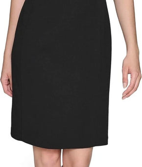 KARL LAGERFELD Pearl Trim Short Sleeve Round Neck Sheath Dress Black Size 6 $168