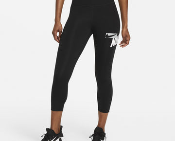 Nike One Women's Cropped Graphic-Print Leggings Black Size S MSRP $60