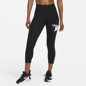 Nike One Women's Cropped Graphic-Print Leggings Black Size S MSRP $60