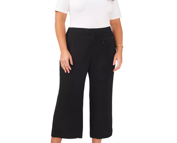 Vince Camuto Plus Size 16W Solid Zipper-Pocket Culotte Pants Black MSRP $99