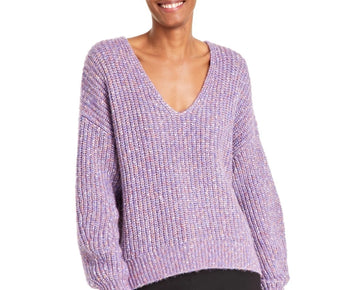 BOSS Orange Women's Facacia V-Neck Dropped-Shoulder Sweater Purple Size M $178