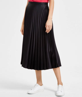 HUGO BOSS Skirt Womens Size XL Black Pleated Midi Satin High Waist $168