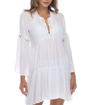 Raviya Crochet-Inset Tunic Cover-up Women's Swimsuit White Size S