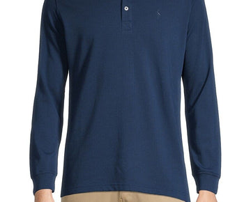 TailorByrd Men's Long Sleeve Twill Knit Polo shirt - Navy Blue- Size M