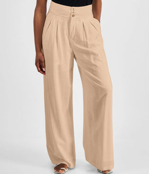 Bar III Petite High Rise Pleat-Front Wide Leg Pants Warm Ginger Beige Size 8P