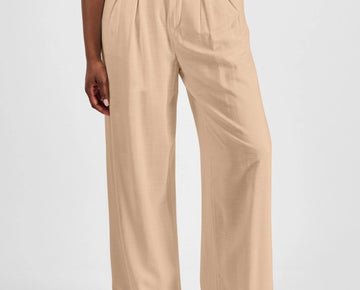 Bar III Petite High Rise Pleat-Front Wide Leg Pants Warm Ginger Beige Size 8P