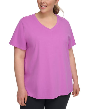 Calvin Klein Performance Plus Size 2X Cotton V-Neck Short-Sleeve T-Shirt Pink
