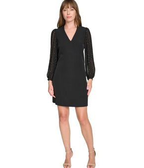 Tommy Hilfiger Petite Embellished Chiffon-Sleeve Shift Dress Black Size 2P $139