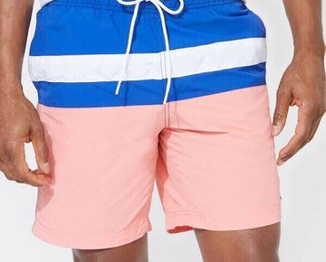 Nautica Men's Color blocked 8" Swim Trunks Neon coral pink Size S MSRP $60
