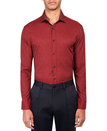 Society of Threads BURGUNDY red Slim-Fit Dress Shirt 2X Size 18-18.5x35/36 $80