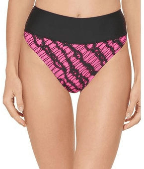 DKNY Women's Printed High Waist Bikini Bottoms Swimsuit Pink Size XL Pink