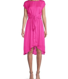 MICHAEL KORS Pink Tie Sheer Keyhole Closure Grommets Hi-lo Cap Sl Size XS Pink