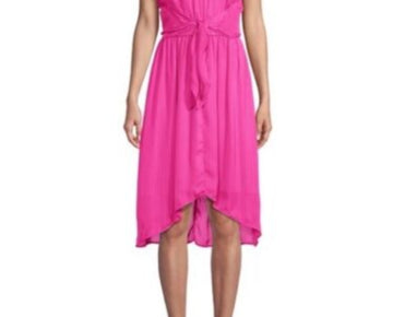 MICHAEL KORS Pink Tie Sheer Keyhole Closure Grommets Hi-lo Cap Sl Size XS Pink