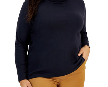 Tommy Hilfiger Plus Size 2X Long Sleeve Knit Turtleneck Top Blue MSRP $55