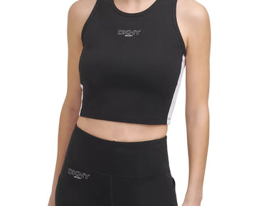 Dkny Women's Sport Colorblock Crop Tank Black Size L MSRP $45
