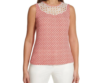 Tommy Hilfiger Women's Geometric-Print Sleeveless Top Red Size S MSRP $59