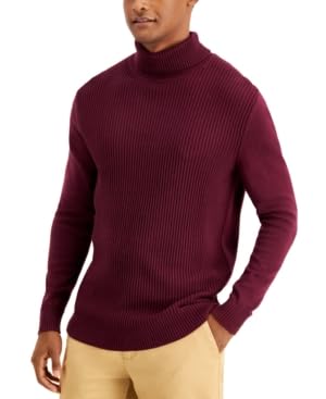 Club Room Mens Textured Cotton Turtleneck Sweater Red Plum Size M