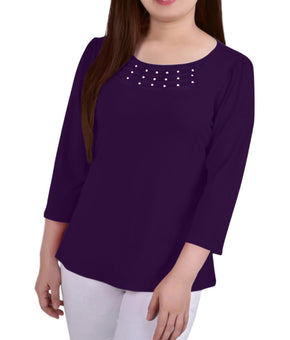 NY Collection Womens Petites Crepe Mesh Inset Blouse Size XL Petite Purple