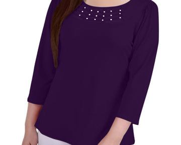 NY Collection Womens Petites Crepe Mesh Inset Blouse Size XL Petite Purple