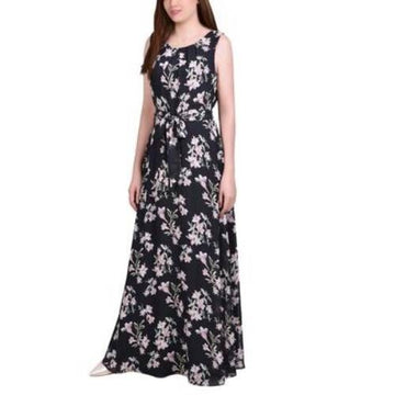 NY Collection Women's Chiffon Maxi Dress Black Size M MSRP $58
