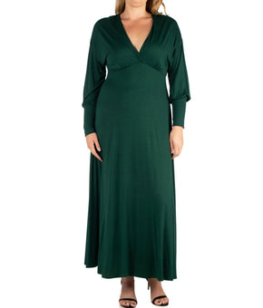 24seven Comfort Apparel Womens Plus Size 3X Bishop Sleeves Maxi Dress Green $102