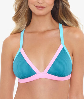 Salt + Cove Womens Juniors Colorblock Bikini Swim Top Blue Size M