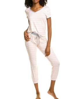 Flora Nikrooz Pajama Set Womens Size M Pink Striped Capri V Neck MSRP $55