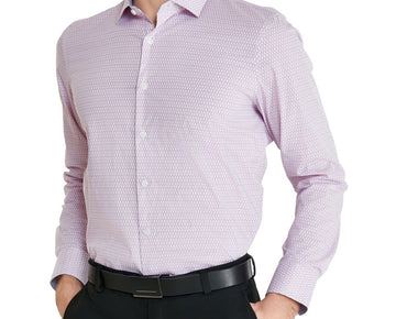 Tallia Men's Slim-Fit Geo-Link Dress Shirt Orchid Purple Size 18-18.5x36/37 $80