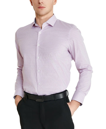 Tallia Men's Slim-Fit Geo-Link Dress Shirt Orchid Purple Size 18-18.5x36/37 $80