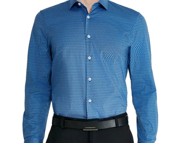 Tallia Men Slim fit Button-Up Shirt Medium 15-15.5 32-33 Blue Geometric