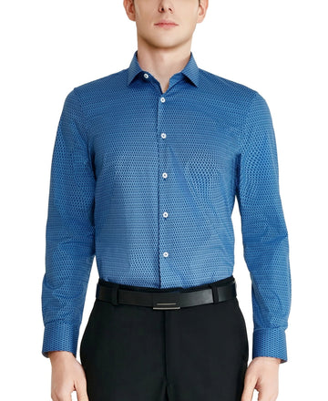 Tallia Men Slim fit Button-Up Shirt Medium 15-15.5 32-33 Blue Geometric