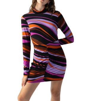 Sanctuary Abstract Mock Neck Shirred Bodycon Dress Pink Black Size XXL MSRP $ 99