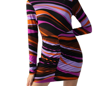 Sanctuary Abstract Mock Neck Shirred Bodycon Dress Pink Black Size XXL MSRP $ 99