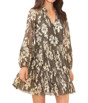VINCE CAMUTO Textured Floral Print Dress Gold Brown Size S MSRP $109