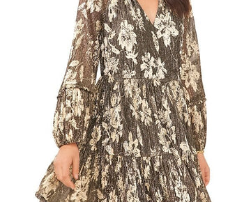 VINCE CAMUTO Textured Floral Print Dress Gold Brown Size S MSRP $109