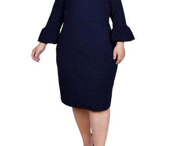 NY Collection Plus Size 3X Blue Navy 3/4 Length Imitation-Pearl Dress MSRP $60