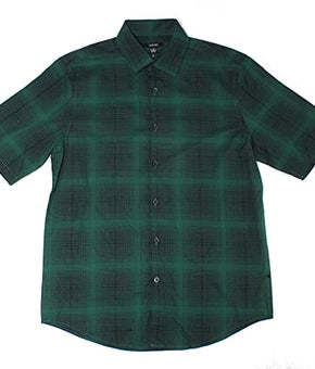 Alfani Mens Shirt Small Ashland Plaid Woven Button Front Green S