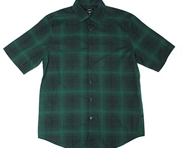 Alfani Mens Shirt Small Ashland Plaid Woven Button Front Green S
