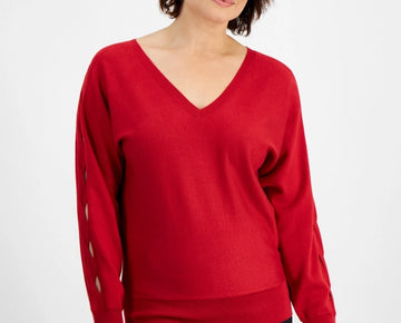 JM Collection Women's Cutout-Sleeve Dolman Sweater Red Size M MSRP $60