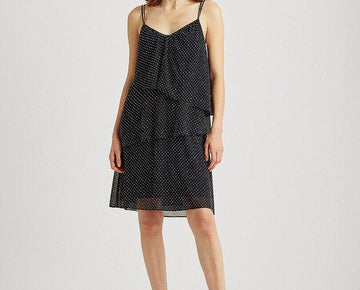 LAUREN Ralph Lauren womens Polka Dot Georgette Dress navy Size 14 MSRP $125