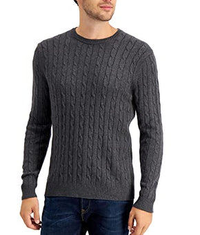Club Room Mens Sweater Medium Cable Knit Crewneck Pullover Gray Size M