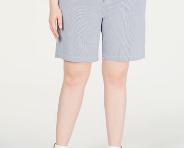 TOMMY HILFIGER Womens Blue Pocketed Chino Pinstripe Shorts Plus Size 20W
