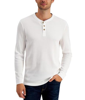 Club Room Mens Thermal Waffle Knit Henley Shirt Ivory Size L