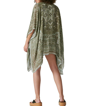Lucky Brand Women's Printed Lightweight Kimono Top Olive Green Size OS MSRP $70