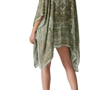 Lucky Brand Women's Printed Lightweight Kimono Top Olive Green Size OS MSRP $70