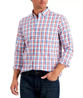 Club Room Men's Regular-Fit Stretch Gingham Poplin Shirt White Size S $55