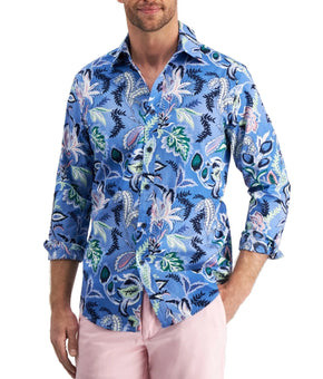 Club Room Mens Floral Button-Down Dress Shirt Blue Black Size L MSRP $60