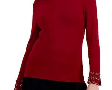 Anne Klein Womens Embellished Pullover Top Size M Red MSRP $129