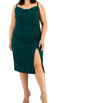 Emerald Sundae Womens Plus Ruched Drapey Midi Dress Green Size 14 MSRP $79